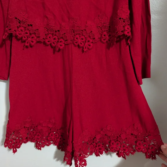 Zara Woman Red Lace Long Sleeve Romper Women's XS Romantic Holiday - Picture 6 of 11